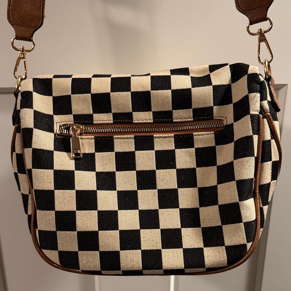 Checkered Brown and Cream Women's Crossbody Bag - Picture 5 of 5